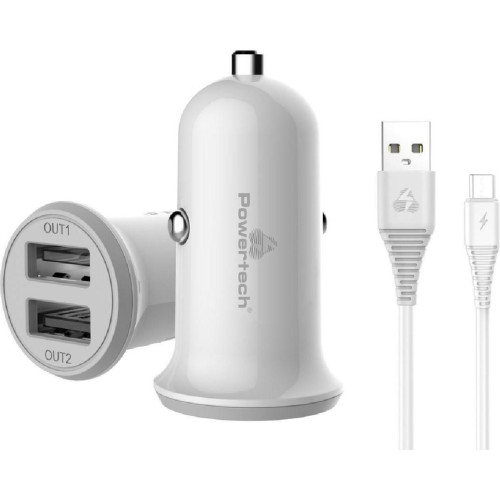 Φορτιστής Αυτοκινήτου Λευκός PT-772 Συνολικής Έντασης 3.4A με Θύρες: 2xUSB μαζί με Καλώδιο micro-USB