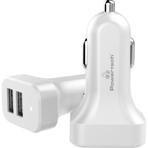 Powertech Φορτιστής Αυτοκινήτου Λευκός Συνολικής Έντασης 2.1A με Θύρες: 2xUSB  