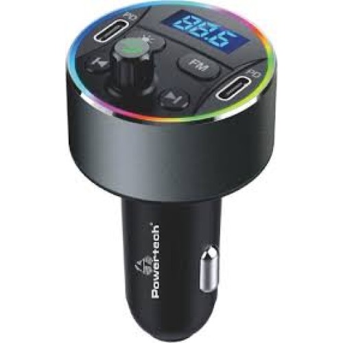 POWERTECH FM Transmitter & φορτιστής 40W PT-1027, οθόνη, RGB, Bluetooth