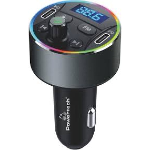 POWERTECH FM Transmitter & φορτιστής 40W PT-1027, οθόνη, RGB, Bluetooth