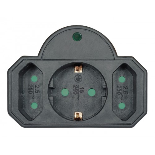 POWERTECH αντάπτορας ρεύματος PT-817, 1x schuko, 2x euro, 16A, μαύρος