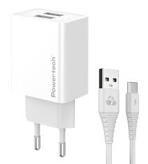 POWERTECH φορτιστής τοίχου PT-1324 με καλώδιo USB-C, 2x USB, 12W, λευκός