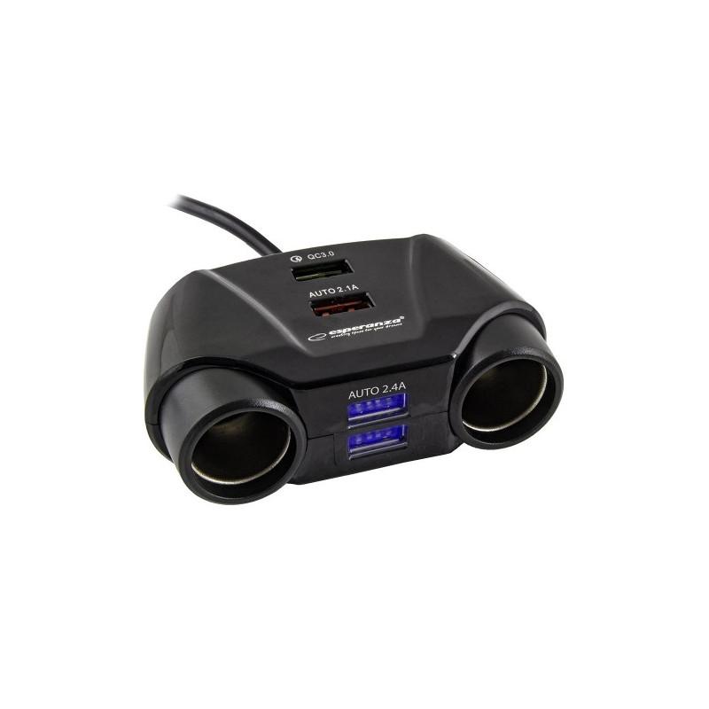 ESPERANZA Αναπτήρας Αυτοκινήτου με SOCKET SPLITTER USB Γρήγορης Φόρτισης 3.0 PORT